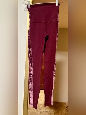 Lululemon Velvet Trim Burgundy Leggings